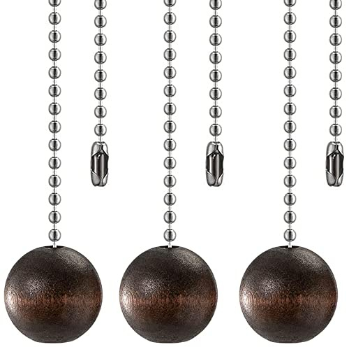 Akahttbn Ceiling Fan Pull Chain Decorative Walnut Wooden Ball Extension 39 Inches Set for Light Lamp Fan Chain 3 Pcs (Nickel)