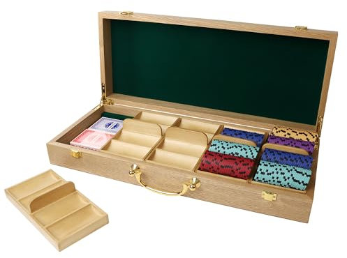 GSE Wooden Poker Chip Case with 5 Chip Trays, Holds 500 Chips (Oak)