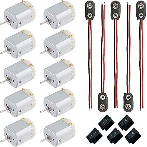ZHIQIN 10Pcs 1.5-6V mini moteur electrique 130 électrique Générateurs moteur 10000 RPM Rectangulaire Moteurs à Courant Continu 9V Connecteur de batterie pour Jouet Éducatif DIY