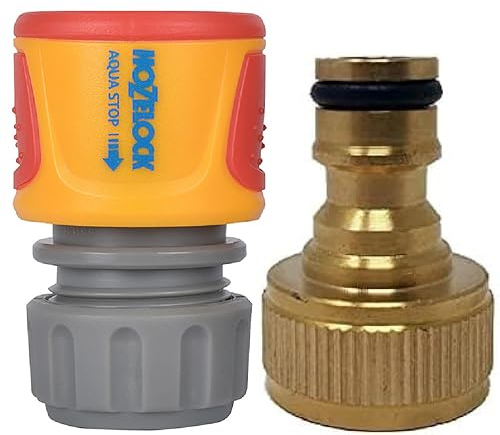 Simply Products Soft Grip Quick Connect AquaStop Connector with 3/4 Brass Tap Adaptor Fitting For Garden Taps