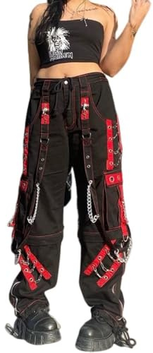 Pantalones Y2k para Mujer, Estilo gótico, Punk, EMO, Holgados, Acampanados, Pierna Ancha, Harajuku, Grunge, Ropa de Hip Hop, Negro, (Black-g), Large