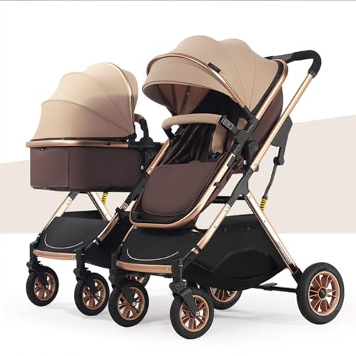 LEIYTFE Premium Travel Buggy - Toddler Stroller with Reversible Stroller Seat/Sit or Down Mode,Large Rubber Wheels with Shock Spring,Baby Dining Chair(Khaki)