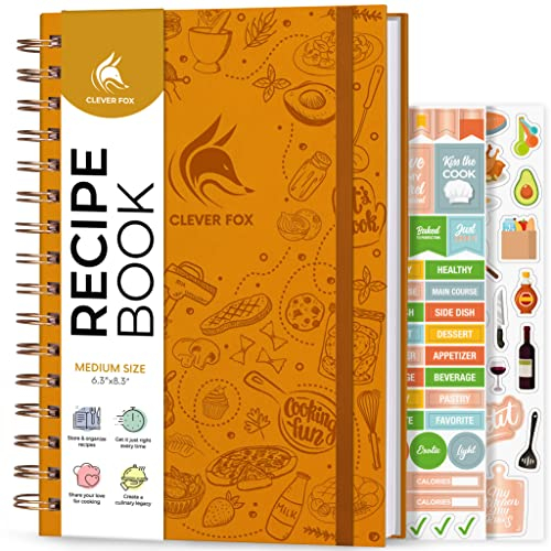 Clever Fox Recipe Book Spiral – Blank Family Cookbook – Empty Cooking Journal – Notebook Organizer to Write In Recipes – Medium (Amber Yellow)