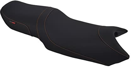 Moto Discovery Funda de Asiento Compatible con Yamaha FZ6 Fazer 600 2004-2009 Color Negro con Costuras Naranjas (C)