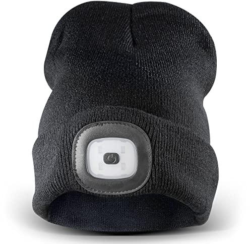 Eaxus® 2er Set LED Beanie Mütze mit Licht - Beleuchtete Strickmütze für Damen & Herren mit Akku, Schwarz