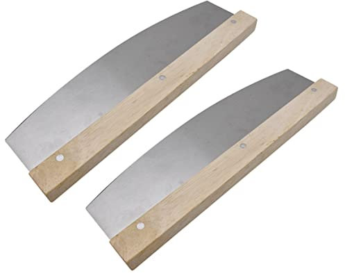 2er Set Pizzaschneider scharf Wiegemesser Kräuter- und Pizza Schneider groß Pizza Cutter aus Edelstahl und Holz Griff scharfer Pizzamesser vielseitig einsetzbares 2 Stück Pizzateiler Klinge 32,5cm