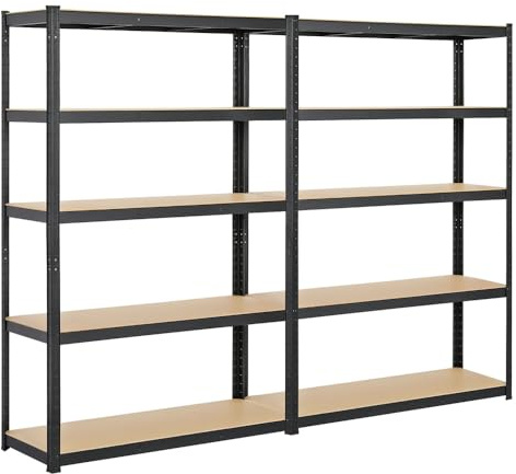 Yaheetech Scaffale/Scaffalatura Metallo per Garage Magazzino Mensola Industriale da Magazzino a 5 Ripiani in Acciaio con Legno MDF 180 x 240 x 45 cm/Nero