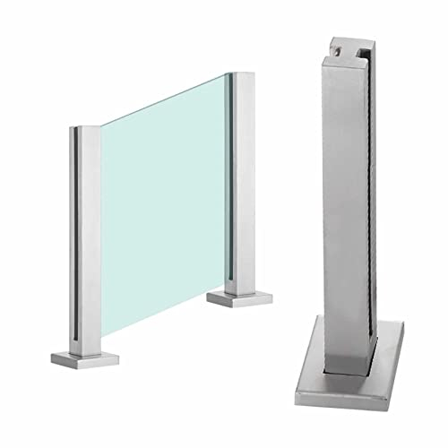 LUDIST Silberner Glasgeländerpfosten quadratisch aus gebürstetem Edelstahl, Plattform, Loft, Flur, Balustraden, Säule, Säule mit Klemmschiene, Holz/Beton-Bodenbefestigungssystem