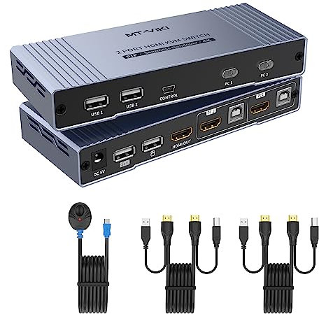Multiview KVM Switch Seamless HDMI 2 port Boxes, MT-VIKI 4K@30hz Fast switching USB KVM HDMI Console Aluminum, No Delay, EDID, PIP, POP, Hotkey +3 Display Modes