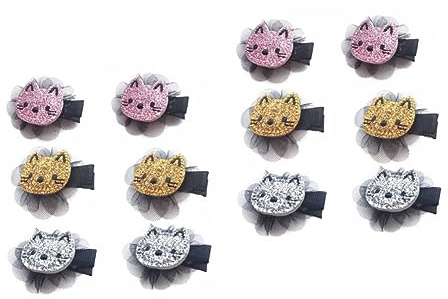 minkissy 12st Justerbara Katt Hårklipp Glitter Hårspännen För Flickor Rosa Silver Guld Varje Sött Och Trendigt Tillbehör För Barnfrisyrer