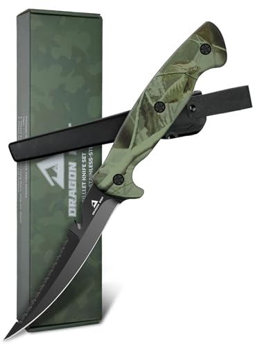 DRAGON RIOT Filetiermesser Fisch 13CM, Edelstahl Fischmesser mit Anti-Rutsch-Griff, Full Tang Ausbeinmesser profi Kochmesser, Outdoor-Messer für Fisch und Fleisch, Scharfes Küchenmesser