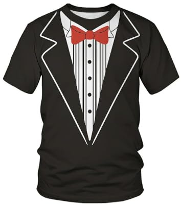 METRONS Men's Tuxedo Shirts Suit Shirt Funny Unisex T-Shirt Novelty Tux Tee Clothing,Red tie,XX-Large