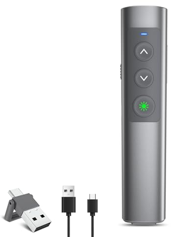 Puntero Verde Presentaciones Presentador Inalámbrico, Presentador Inalámbrico Recargable Presentación Remota USB-C PowerPoint Clicker para Presentación, Enseñanza, Oficina, Conferencias