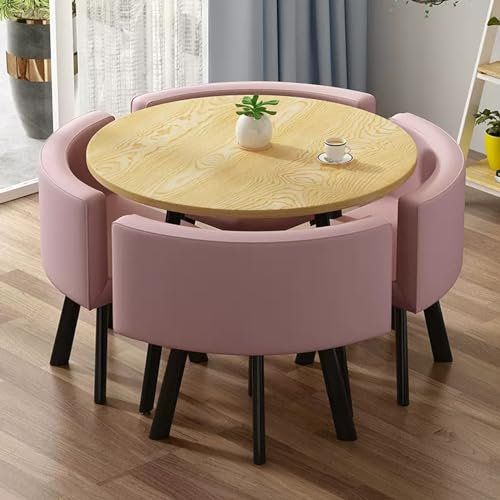 YUGXTH Rundes Esszimmertisch-Set für 4 Personen, Küchentisch 80cm und Stühle für 4 Personen, Tisch und Stühle Set, Besprechungstisch,Rund Konferenztisch, für Küche Esszimmer Büro(Color:Pink A)