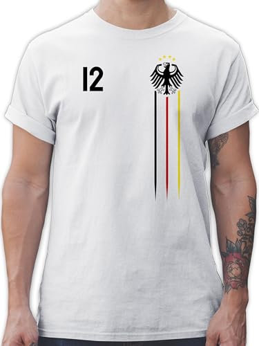 T-Shirt Herren - Fußball EM WM - 12 Mann Deutschland | Adler Germany Schwarz Rot Gold | Bundesadler - XL - Weiß - Trikot 2024 Fussball Shirt männer Europameisterschaft Tshirt fussballtrikot