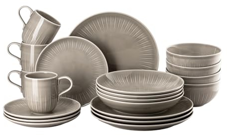 Rosenthal Joyn Grey Service combiné de 20 pièces, en grès, vaisselle, service à café, assiettes à petit-déjeuner, tasses, bols, tasses, gris
