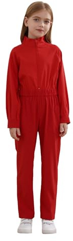 Freebily Unisex Kinder Arbeitsoverall Langarm Mit Elastische Taillenband Klempner Mechaniker Overall Einteilige Arbeitskleidung Rot 158-164