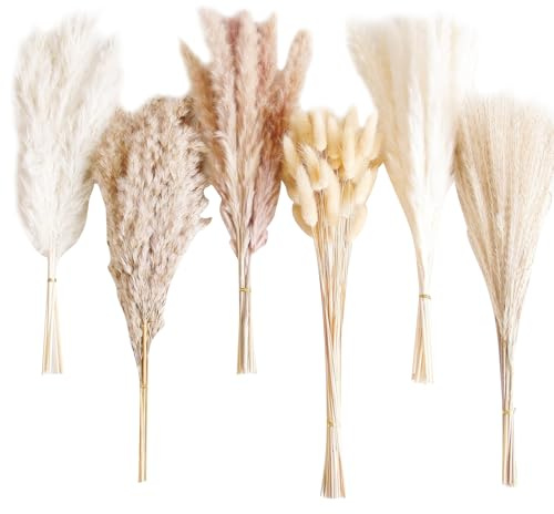 Juego de 110 piezas de flores de caña de trigo, flores secas de pollo, ciruelas, ramo de hierba, flores secas, decoración de hierba de las pampas, flores secas naturales para pasteles, bodas, fiestas