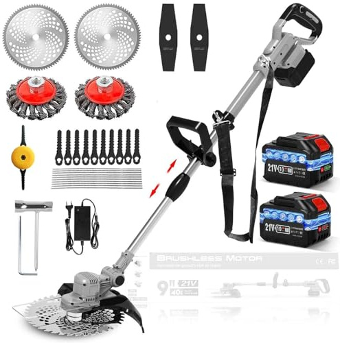 BTSXZCZ Rasentrimmer mit Akku und Unkrautbürste, 4 In 1 Akku Rasentrimmer für Makita Akku, Akku Freischneider mit 2X4.0Ah Akku,1-45CM Teleslopstiel Elektro Motorsense für Garden Trimmen(Grau)