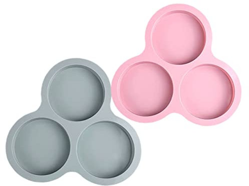 FELTECHELECTR Silicone Muffin Pan Set Non-Stick 3-Cup Round Cylinder Mold Blue and Pink DIY Baking Cake Molds Household Kitchen Bakeware for Dessert Making and Oven Use