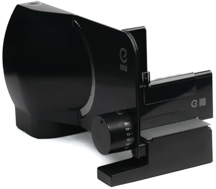 EUREL RS72 Allesschneider Elektrisch Schwarz | Brotschneidemaschine, 170 mm Edelstahlklinge, 0–15 mm Schnittstärke, EcoDrive 100 W Gleichstrommotor