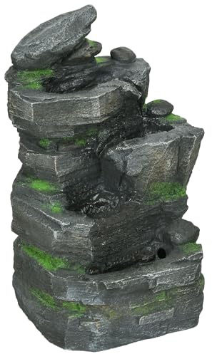 Outsunny Solar Powered Garden Water Feature with LED Lights and Pump, 4 Tier Cascading Water Fountain for Indoor/Outdoor, Stacked Stone Rock Waterfall Ornament, 57cm Height, Dark Grey
