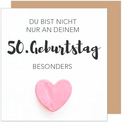 Edition Seidel Premium quadratische Glückwunschkarte mit Umschlag zum 50. Geburtstag. Geburtstagskarte Karte für Mann Frau Freund Freundin Herz Wünsche (GQ541 SW025)