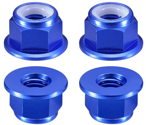 sourcing map Sechskant-Kontermuttern mit Nylon-Einsatz, M8 x 1,25 mm, Aluminiumlegierung, selbstsichernde Mutter, eloxierte Flansch-Kontermutter für Befestigungselemente (Saphirblau), 4 Stück