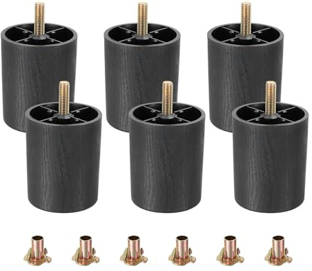 sourcing map 6Pcs Plastic Furniture Legs, 2.36 x 2.76 Sofa Couch Legs Replacement with M8 Hanger Bolts for Chair Sofa Dresser Cabinets Bed, Black