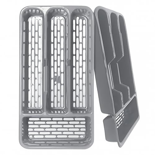 Ketayle Small Tier Cutlery Tray Classic Grey - BPA-Free Plastic, Food Safe, Non-Slip Base, Perfect for Drawer Organization, 33x17.5x4.3 cm, Durable and Easy to Clean