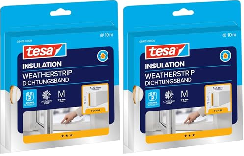 tesamoll Perfil I STANDARD, Burlete Cortavientos, Cinta Autoadhesiva de Espuma adecuado para Aislar Ventanas y Puertas del Hogar, Blanco, 10 m x 9 mm x 4 mm (Paquete de 2)