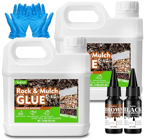 Rock & Mulch Glue with 2-Color Dye 64oz Landscape Gravel & Stone Stabilizer | Weatherproof long lasting adhesive secures wood chips, pine straw, gravel & stones for gardens, patios, backyard landscaping