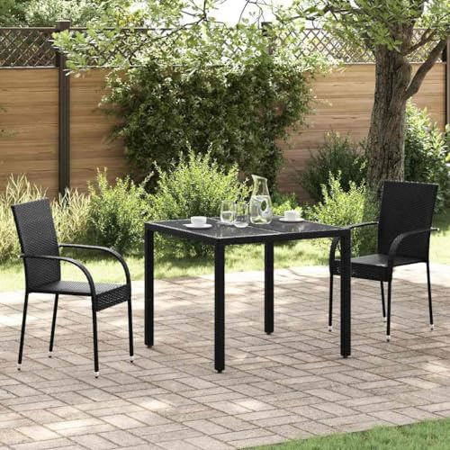 Runheo Stapelbare Gartenstühle 2er-Set, Poly Rattan Schwarz, 55,5x53,5x95 cm, wetterfest für Balkon, Terrasse, Outdoor-Essbereich, Bequeme Terrassenstühle