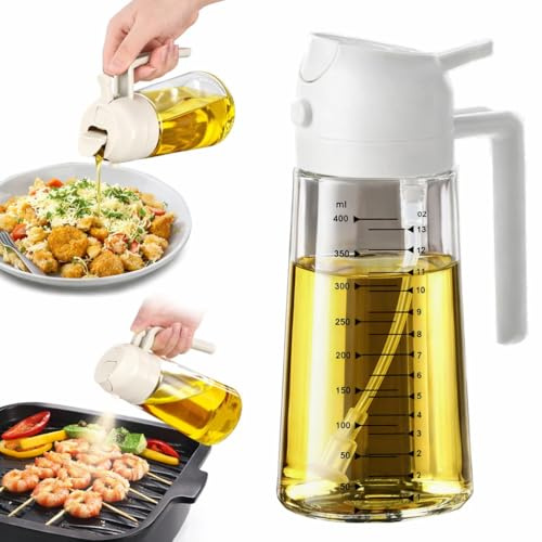 Festa Fresh 16oz/470ml Glass Olive Oil Sprayer for Cooking, 2 in 1 Oil Dispenser for Kitchen Gadgets, Food Grade Premium Spray Bottle with Portion Control for Salad, Frying, BBQ