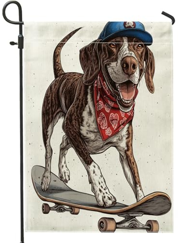 Divertente bandiera tedesca a pelo corto con cane da giardino, 30,5 x 45,7 cm, double face, per esterni, skateboard, sport, cuccioli, bandiere verticali standard per la casa, fantastiche bandiere per