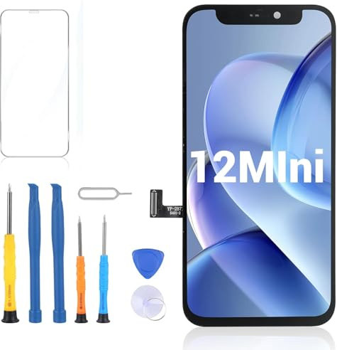 Écran pour iPhone 12 Mini,5,4 Pouces LCD FHD Remplacement Tactile 3D Digitizer Kit de Réparation (Modèles A2176,A2398,A2399,A2400)