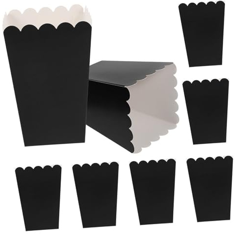 Popcornbehälter 100 Stück aus Weißer Pappe Schwarz für Popcorn und Bonbons | Popcorn Boxen Pappe, Leicht und Zuverlässig, für Hausparty und Filmabend