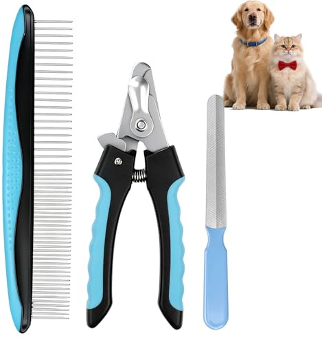 Rankomu 3-in-1 Nail Clipper Set for Dogs and Cats, Pet Claw Trimmer with Safety Guard and Nail File, Professional Dog Nail Cutter with Non-Slip Handle, Stainless Steel Precision Blades, Includes Groom