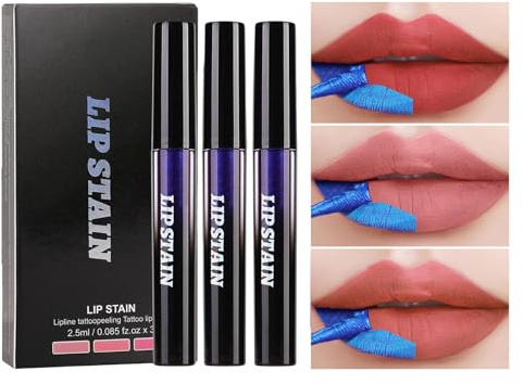 Crayon à lèvres peel off 3 Pièces Gloss Résistant à l'Eau | Rouge à Lèvres Teinté à Effet Peel-Off pour Fêtes, Mariages, Rendez-vous, Travail, École, Voyages, Scène, Soirées,