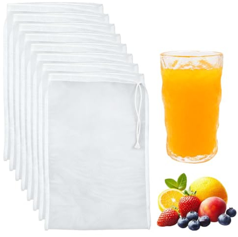 8 st nötmjölkspåsar 20 x 30 cm, återanvändbar silduk, finvävd nylonfilterpåse med dragsko, tvättbar siktväska för nötmjölk, ost, kaffe, yoghurt och fruktjuice