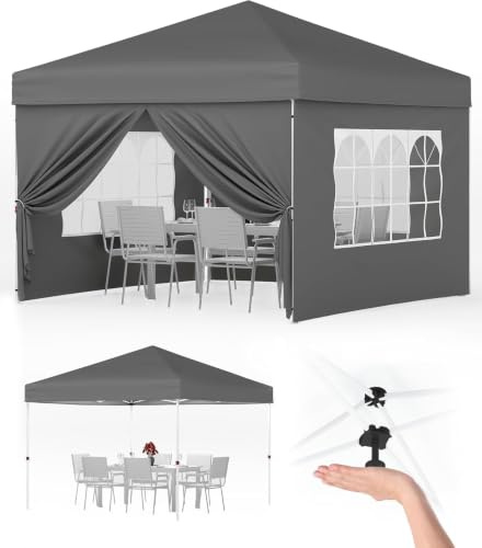 Pavillon 3x3m, Pop-Up Faltpavillon Wasserdicht, Gartenzelt UV Schutz 50+, Partyzelt wasserdicht stabil mit Tragetasche, Höhenverstellbar Faltbar Gartenzelt mit 4 Seitenwänden, für Garten, Party
