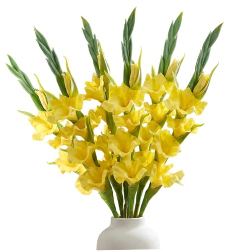 AwnsIMfreien 6 st konstgjorda gladiolus, 55,8 cm realistiska fuskblommor för vas, verklighetstrogna blomstjälkar för heminredning, gul, konstgjord blomma