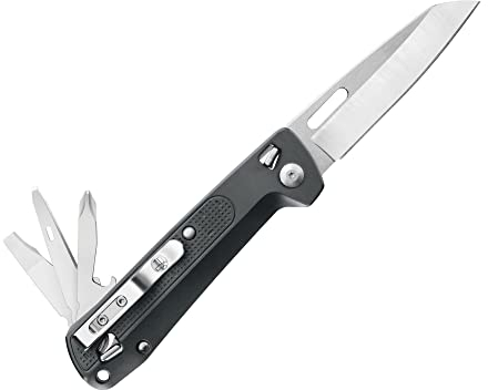 LEATHERMAN - FREE K2 coltello e mutlifunzione da tasca con blocchi magnetici, manici in alluminio e clip da tasca, Grigio
