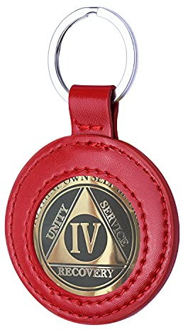 Wisdompro PU Leather Coin Holder Keychain for AA Medallion, Standard Challenge Coin, Recovery Chip - Red