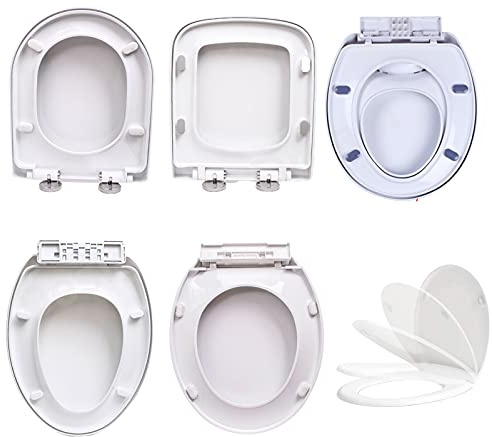 Toilet Soft Close, Square Shape seat, Quick Release Hinges, Anti-Bacterial WC Loo seat Made of Sturdy Polypropylene, Luxury Easy to Clean White