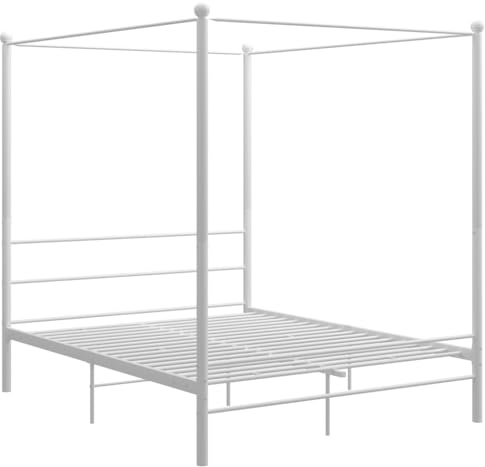 vidaXL Letto a Baldacchino Bianco in Metallo 160x200 cm