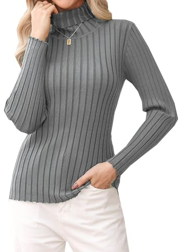 Gyabnw Pull Femme Col Montant Sexy, Pull Col Roulé Femme Hiver, Pull Femme Tricoté, Pull Tricot à Manches Longues, Pullover Sweater Top Blouse Chic et Elegant,Gris,M