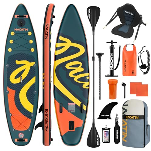 10'6 Aufblasbares Stand-Up-Paddle-Board mit Kajak-Umrüstsatz, Komplettes SUP-Set für Erwachsene, mit Einzel-/Doppelpaddel, Kajaksitz, Rucksack und weiteren Zubehörteilen
