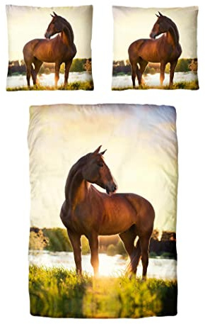 Traumschloss Renforcé Bettwäsche - Pferd im Sonnenaufgang 135x200 / 80x80
