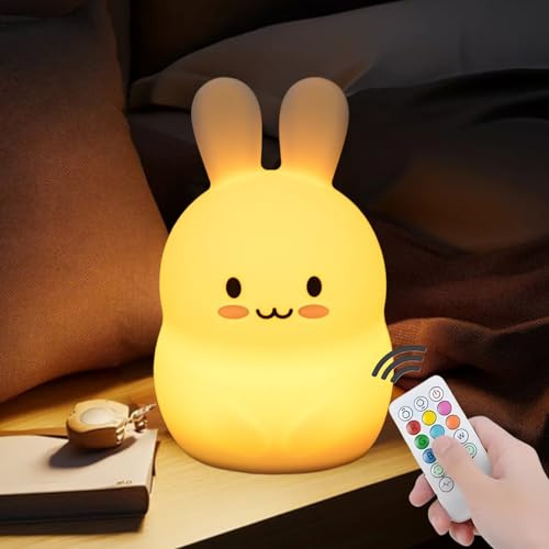 xinjinhju Große Kaninchen-Nachtlichter Nachttischlampe Schlafzimmerlicht Kinderlampe dekorative Lampen - bruchfest, augenschonend, verstellbare Helligkeit, Farbe und Zeiteinstellung - Groß